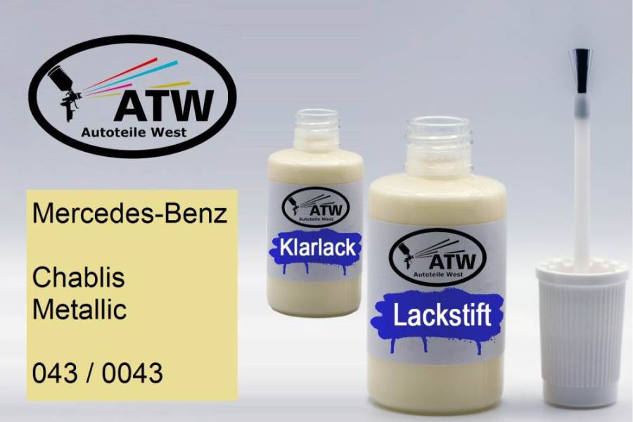 Mercedes-Benz, Chablis Metallic, 043 / 0043: 20ml Lackstift + 20ml Klarlack - Set, von ATW Autoteile West.